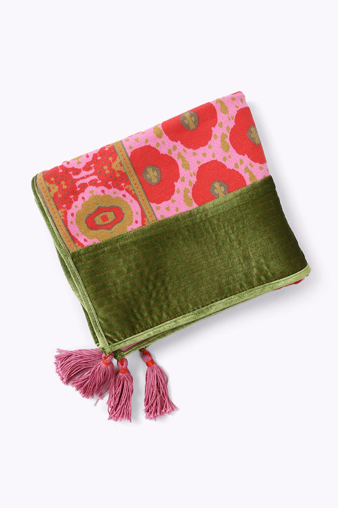 Shawl in printed faux cashmere cotton blend with tassels